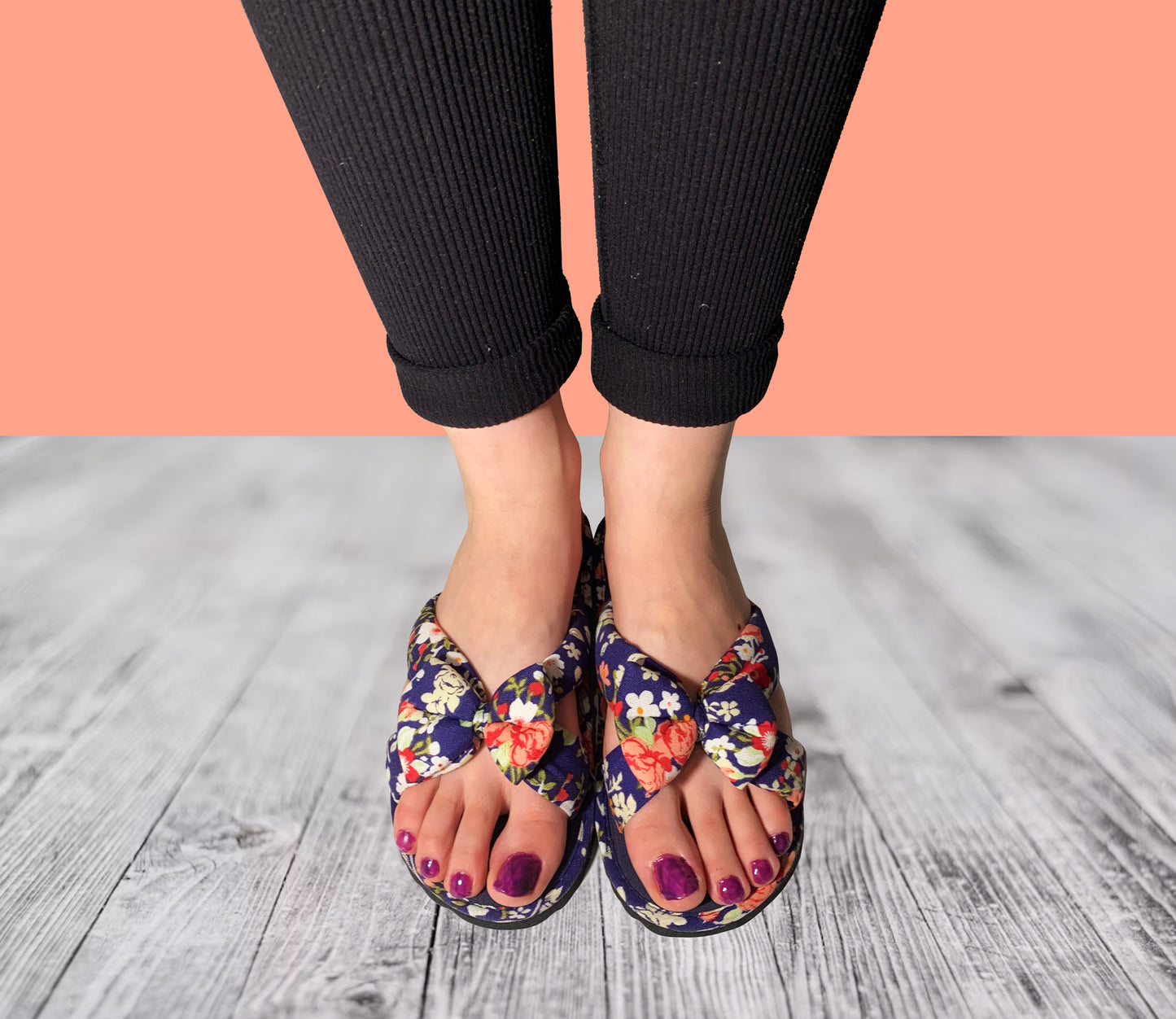 Womens Floral Mule Sandals Slip On Summer Beach Flip Flops Ladies Flat Bow Sliders Spa Pool Slides Navy Floral