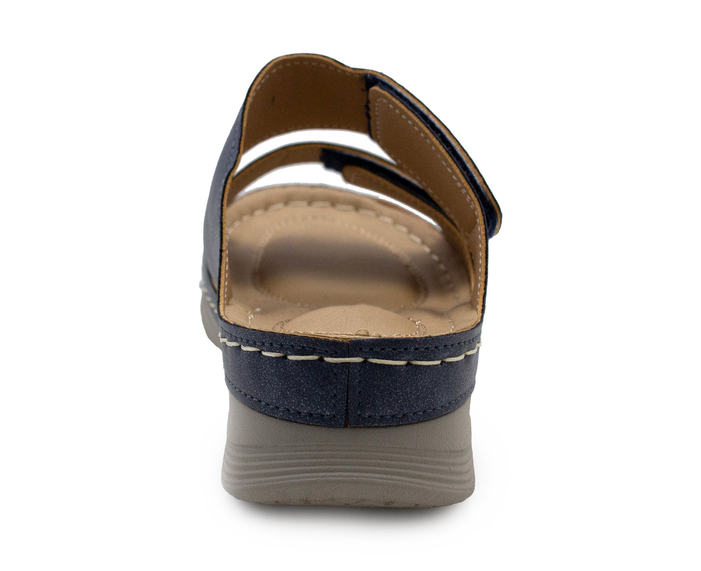 Womens Backless Sandals Touch Fasten Low Wedge Heel Open Toe Metallic Summer Ladies Fashion Sandal Beach Slides Shoes Navy