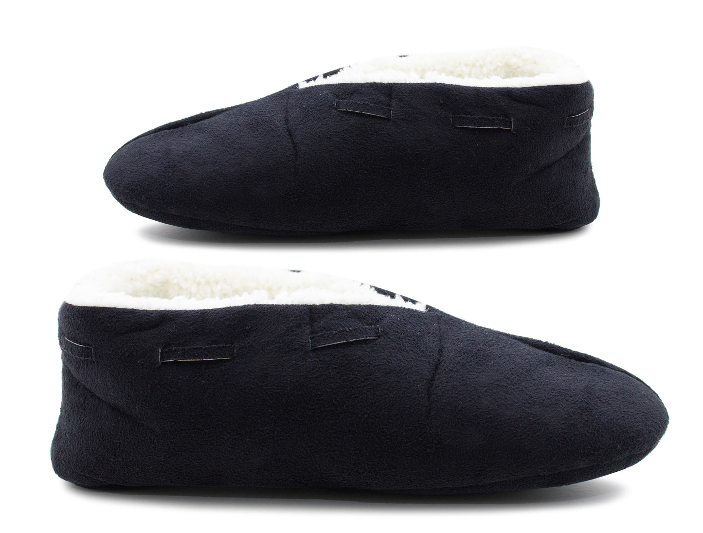 Womens Navy Faux Fur Lined Moccasin Slippers Lightweight Warm Cosy Slip On Faux Suede Loafer Soft Sole Indoor House Shoes
