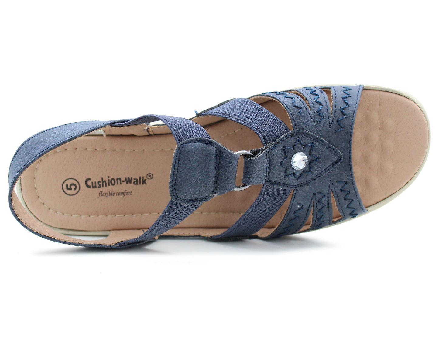 Womens Slip On Elasticated Sandals Low Wedge Heel Strap Ladies Casual Fashion Summer Beach Slingbacks in Navy