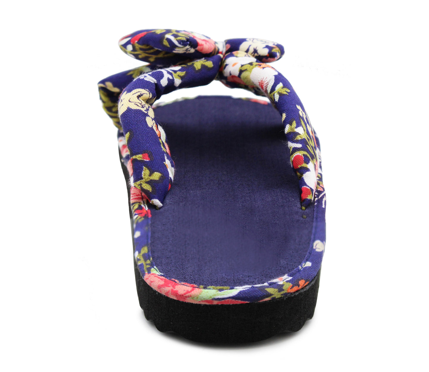 Womens Floral Mule Sandals Slip On Summer Beach Flip Flops Ladies Flat Bow Sliders Spa Pool Slides Navy Floral