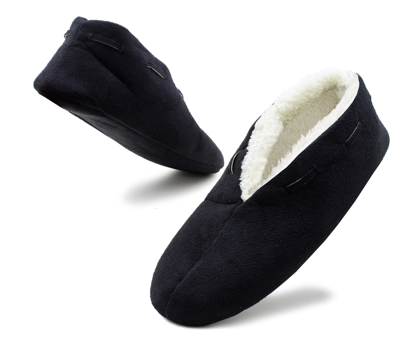 Womens Navy Faux Fur Lined Moccasin Slippers Lightweight Warm Cosy Slip On Faux Suede Loafer Soft Sole Indoor House Shoes
