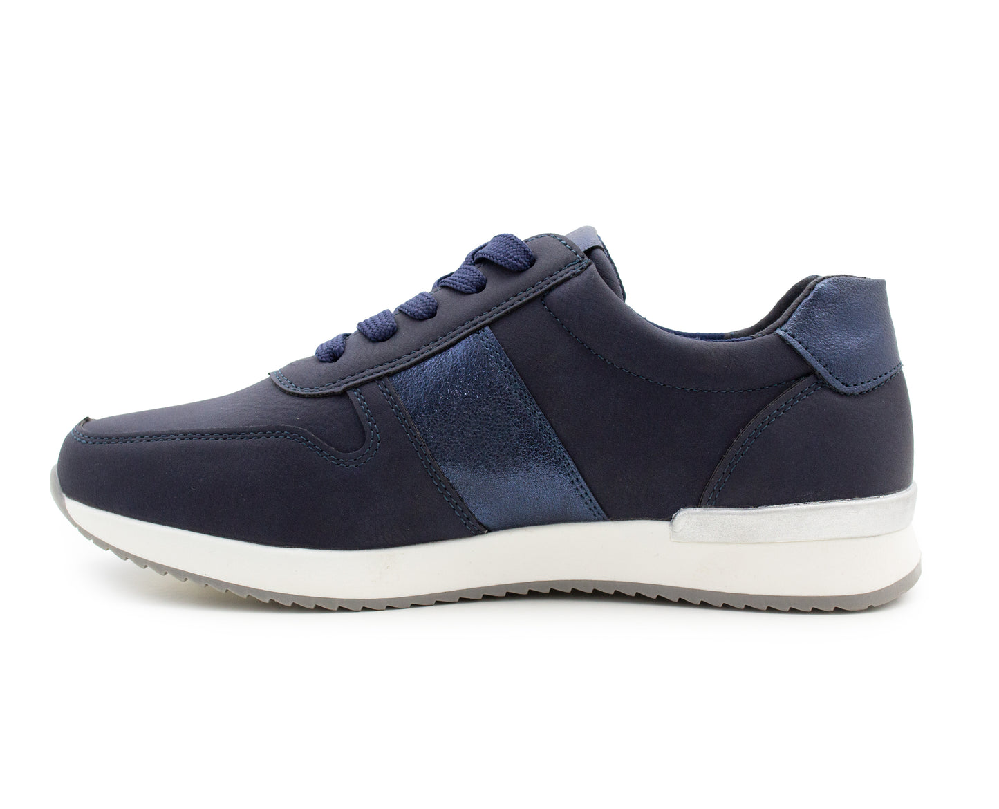 Womens Lace Up Trainers with Side Zip Fastening Ladies Fashion Sneaker Navy Metallic Casual Sports Shoes