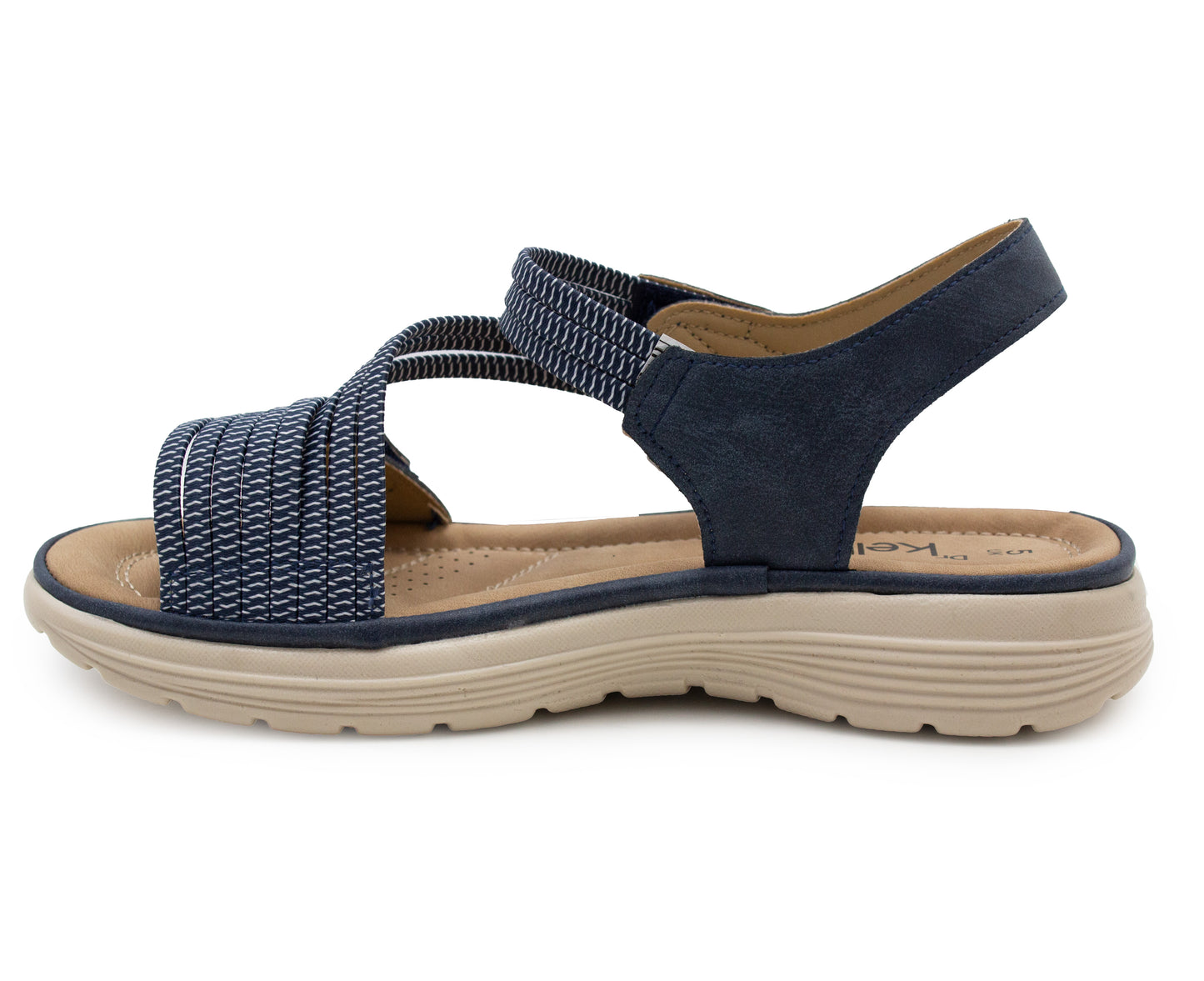 Womens Touch Fasten Sandals Lightweight Low Wedge Flat Slip On Open Toe Elastic Slingbacks Ladies Summer Casual Fashion Sandals Navy Blue