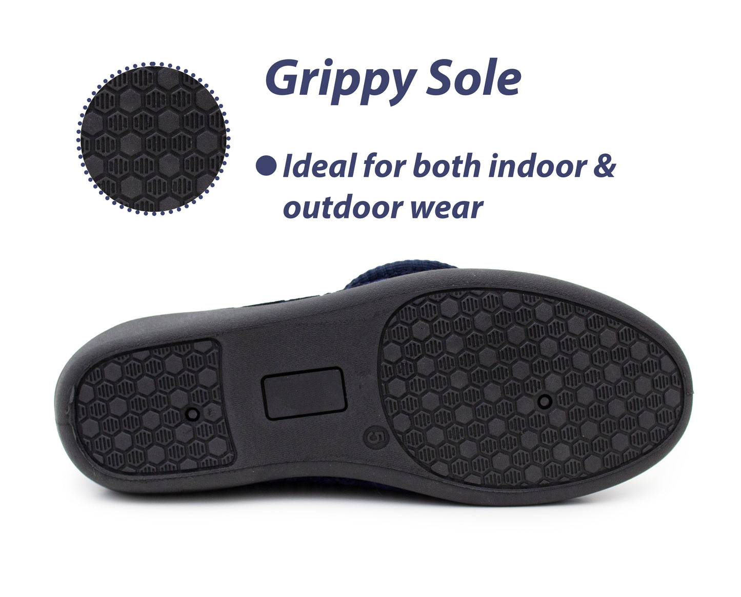 Womens Wide Opening Slippers Navy Velour Touch Fasten Diabetic Orthopaedic Slip On House Shoes Flat Comfort Bedroom Shoes