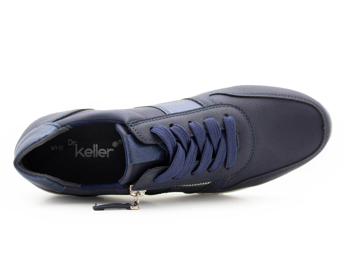 Womens Lace Up Trainers with Side Zip Fastening Ladies Fashion Sneaker Navy Metallic Casual Sports Shoes