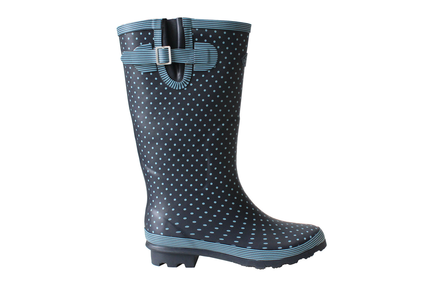 Womens Ladies Wide Calf Adjustable Wellies Waterproof Rain Festival Dog Walking Wellington Boots Navy Blue