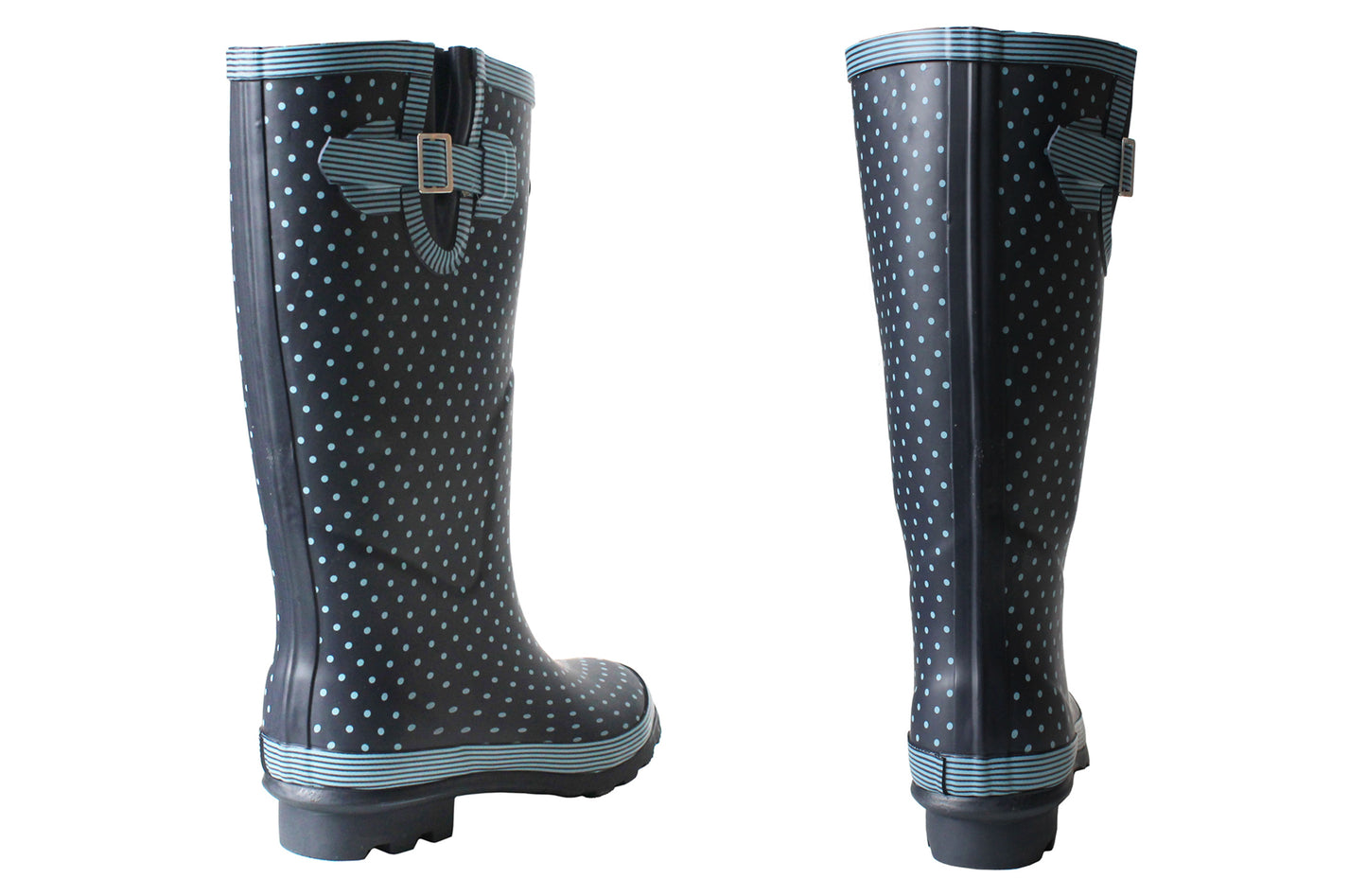 Womens Ladies Wide Calf Adjustable Wellies Waterproof Rain Festival Dog Walking Wellington Boots Navy Blue