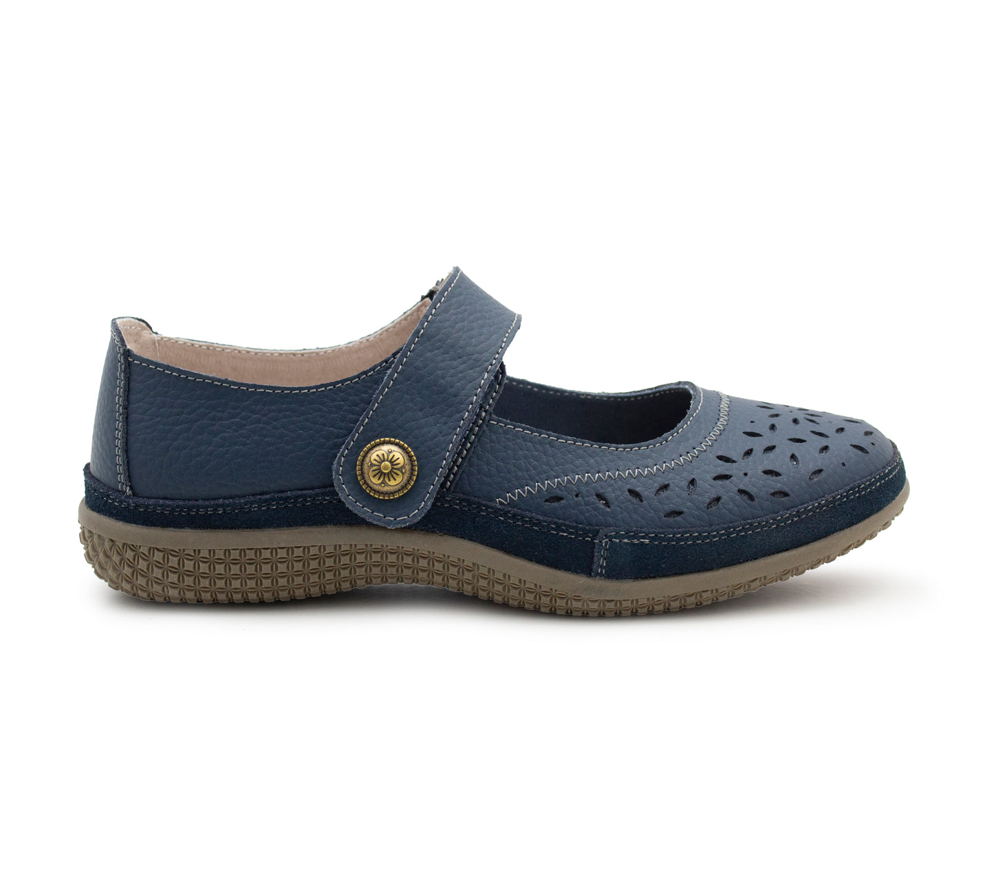 Womens Wide Fit Mary Janes Genuine Leather Nurse Office Wide EEE Fit Touch Fasten Ladies Casual Loafers Shoes