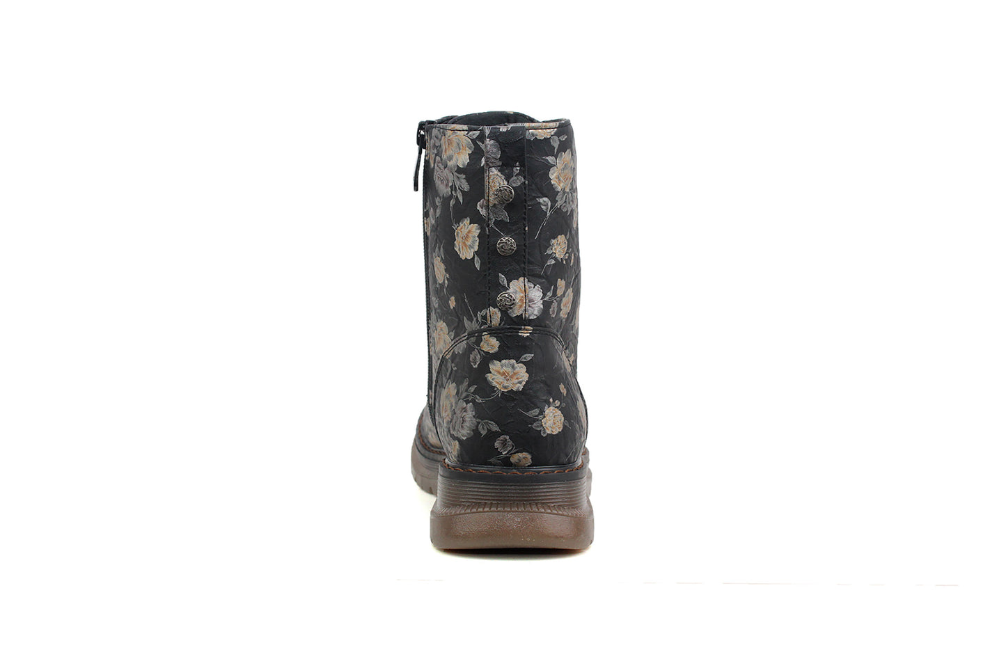 Womens Metallic Floral Black Combat Boots Ladies High Top Lace Up Side Zip Military Style Boots