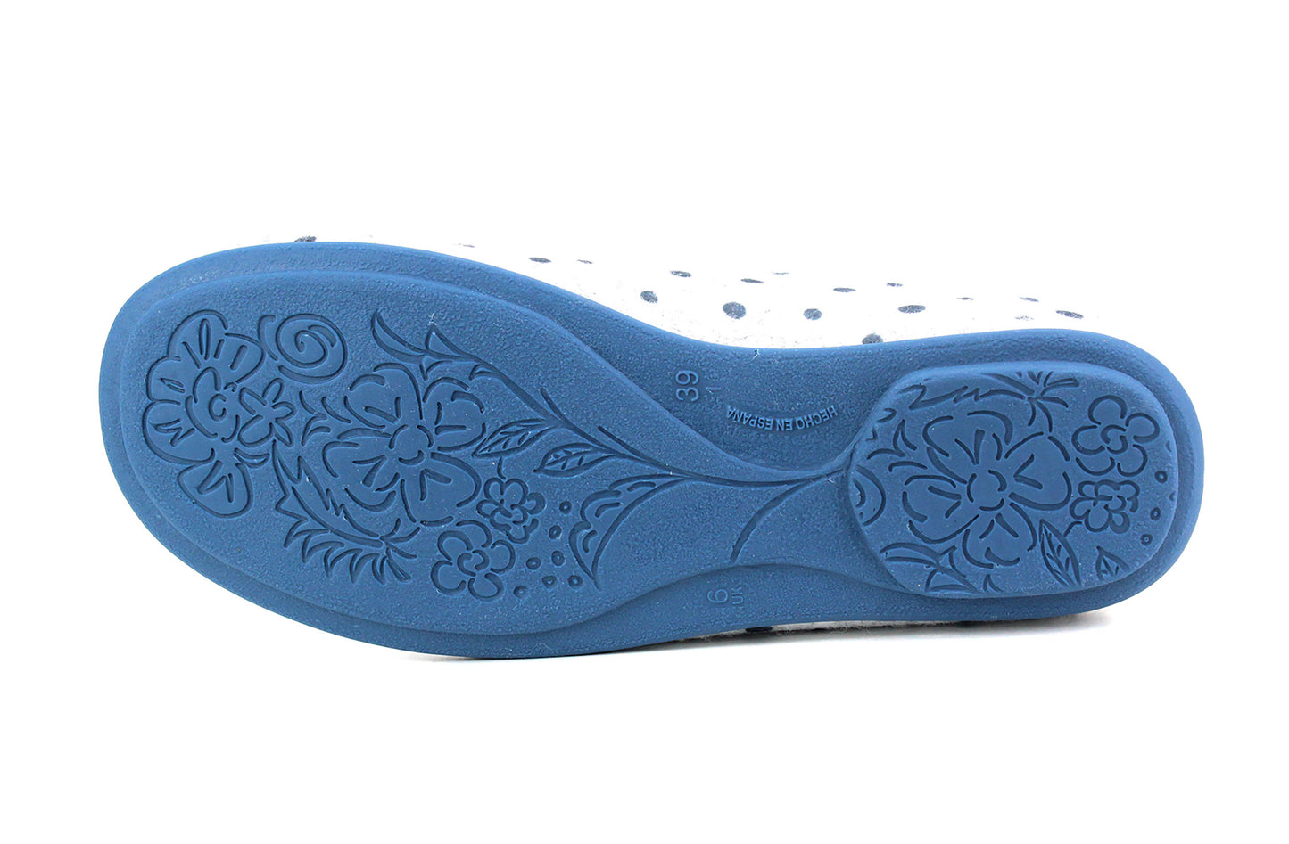 Womens Ladies Grey Blue Velour Slip On Flower Pattern Polka Dot Mules Slippers SIZE UK 7