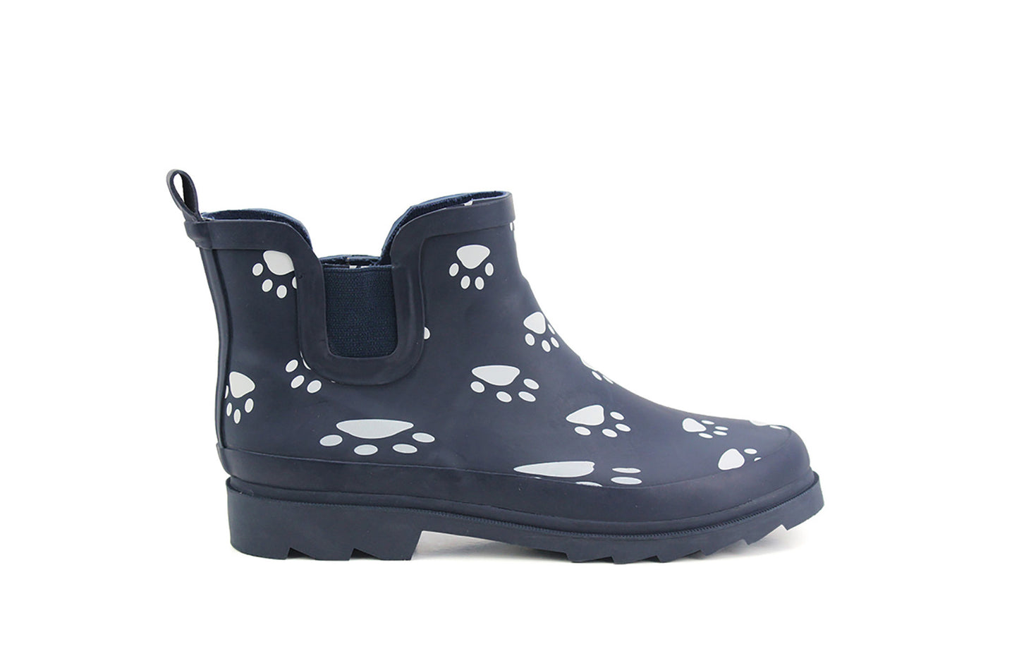 Womens Ladies Navy Animal Paw Print Short Welly Shoes Wellington Wellies Ankle Boots