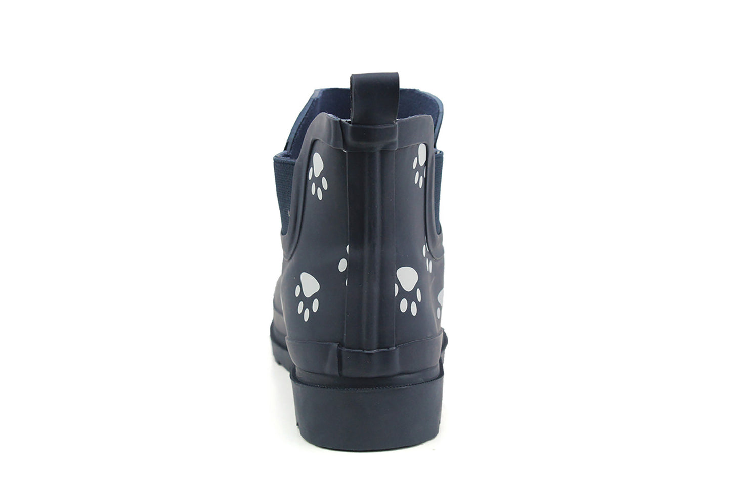 Womens Ladies Navy Animal Paw Print Short Welly Shoes Wellington Wellies Ankle Boots