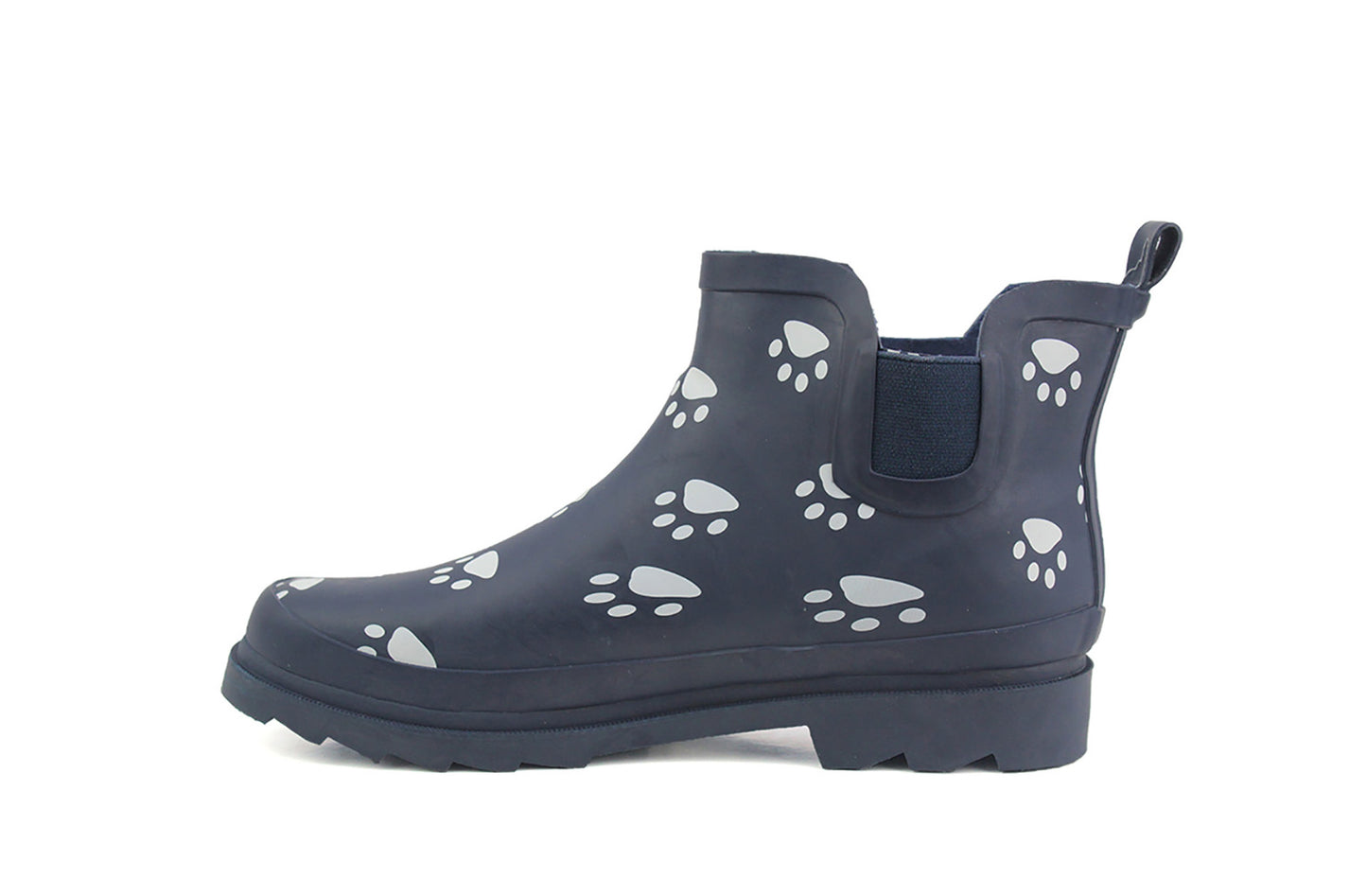 Womens Ladies Navy Animal Paw Print Short Welly Shoes Wellington Wellies Ankle Boots