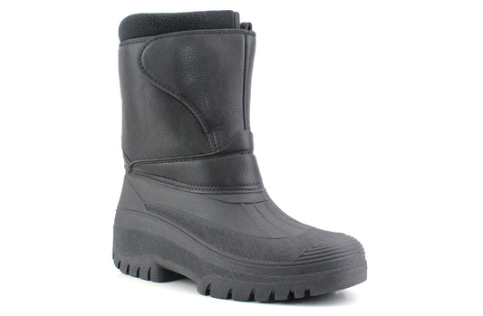 Mens Womens Unisex Mid Calf Water Resistant Snow Rain Black PU Thermal Fur Fleece Lined Winter Mud Mucker Farm Yard Boots