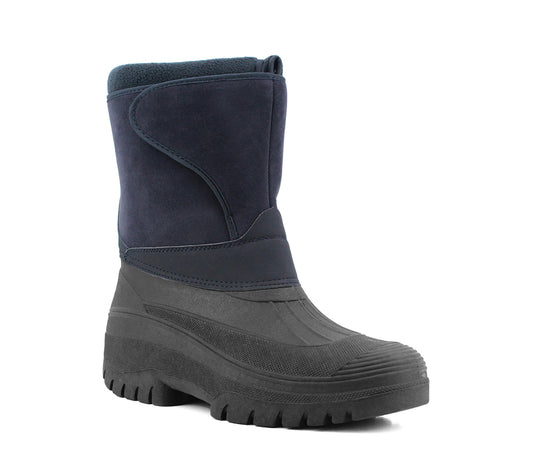 Mens Womens Unisex Thermal Snow Boots Warm Fleece Lined Wellies Navy Faux Suede Waterproof Footbed Wellies Insulated Winter Rain Mucker Boots