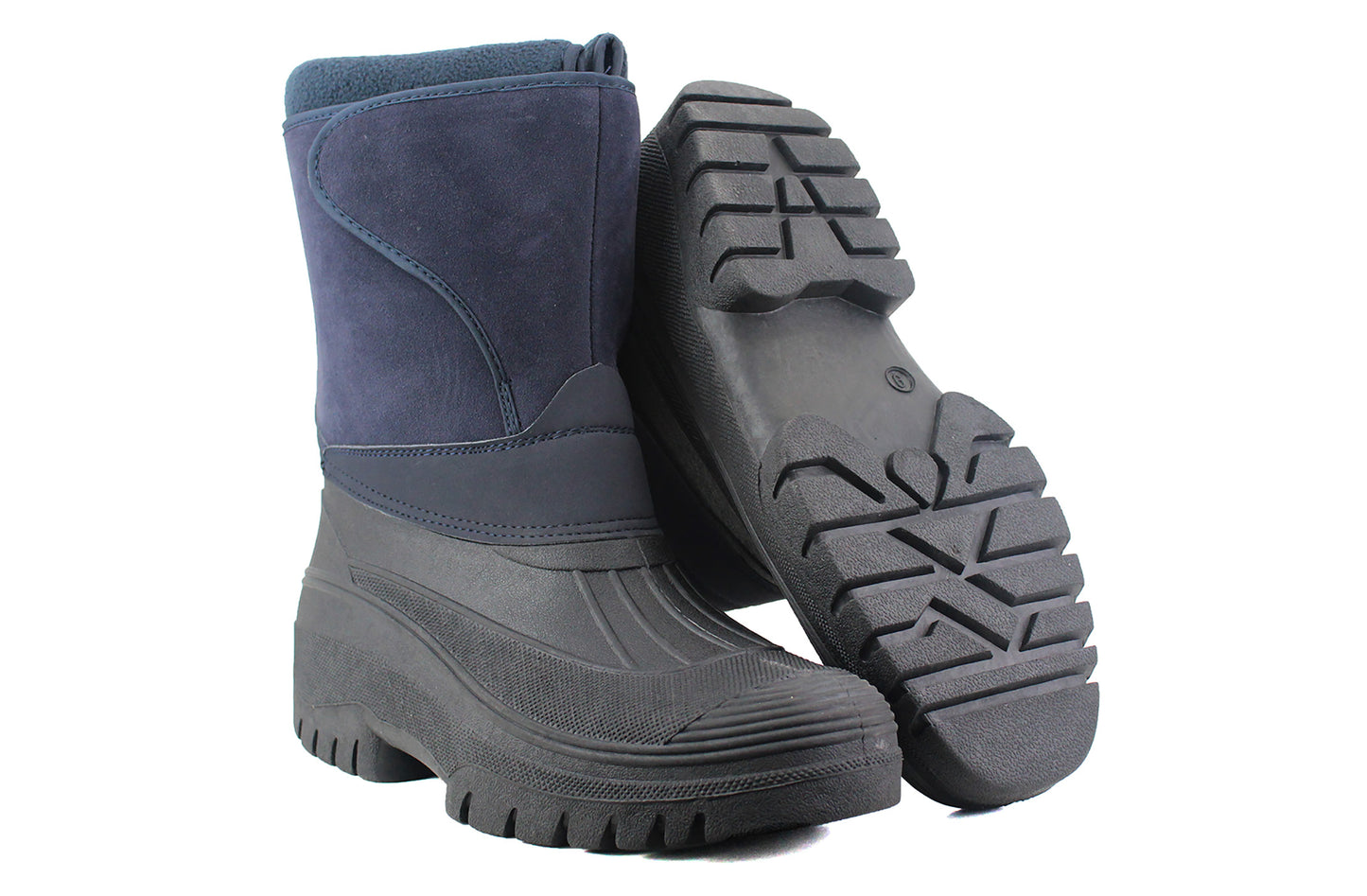 Mens Womens Unisex Thermal Snow Boots Warm Fleece Lined Wellies Navy Faux Suede Waterproof Footbed Wellies Insulated Winter Rain Mucker Boots