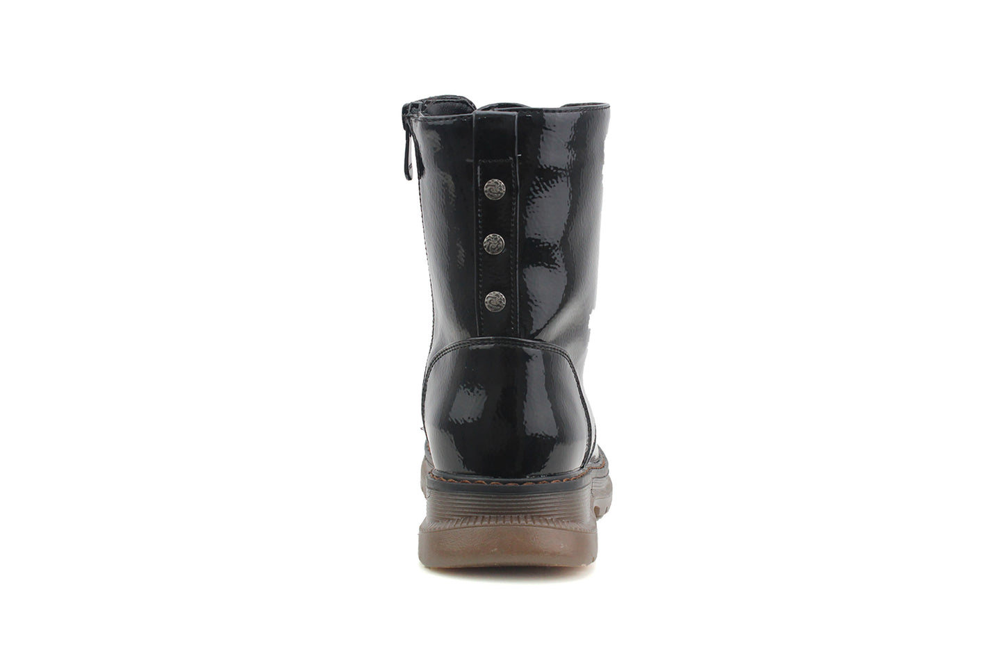 Womens Metallic Black Patent Combat Boots Ladies High Top Lace Up Side Zip Military Style Boots