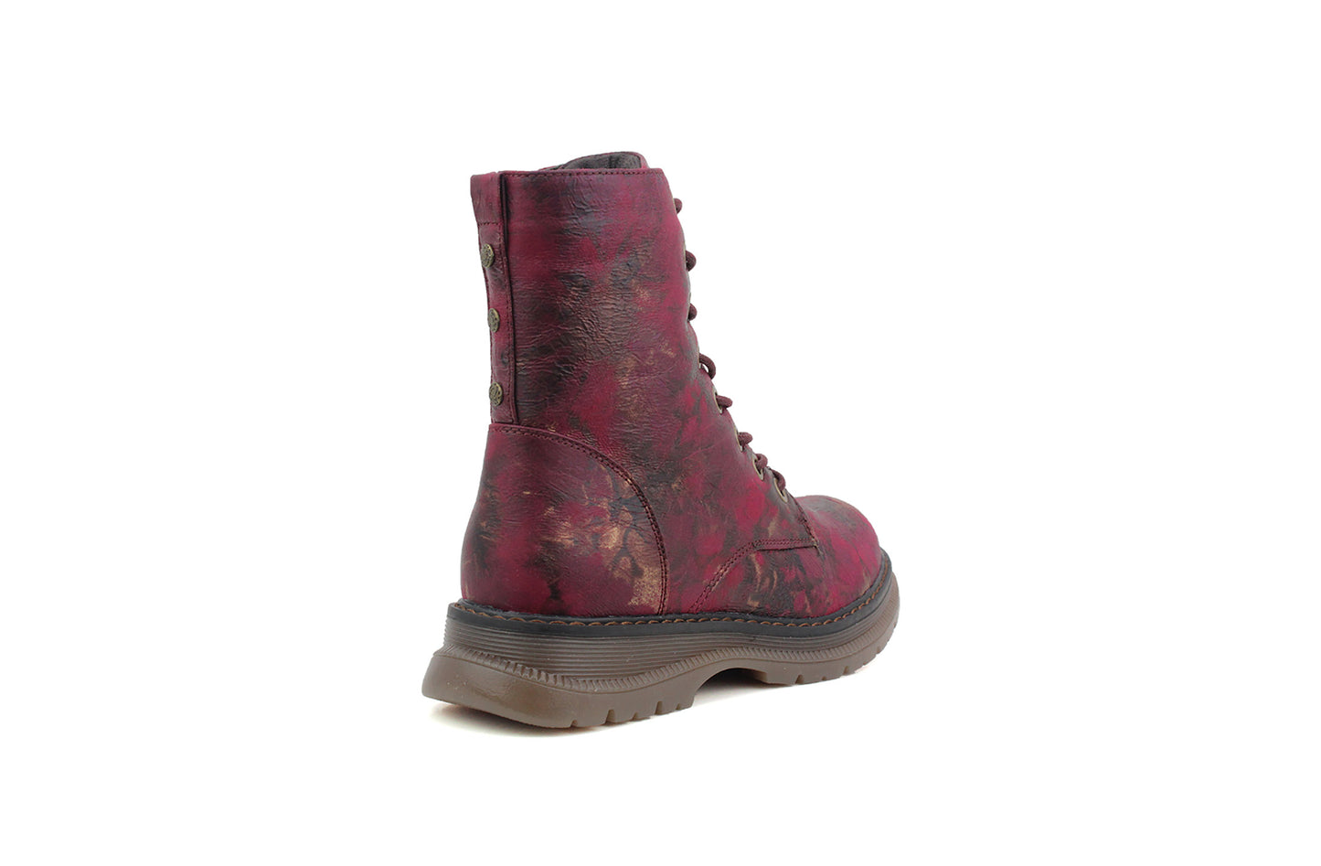 Womens Metallic Burgundy Bronze Combat Boots Ladies High Top Lace Up Side Zip Military Style Boots
