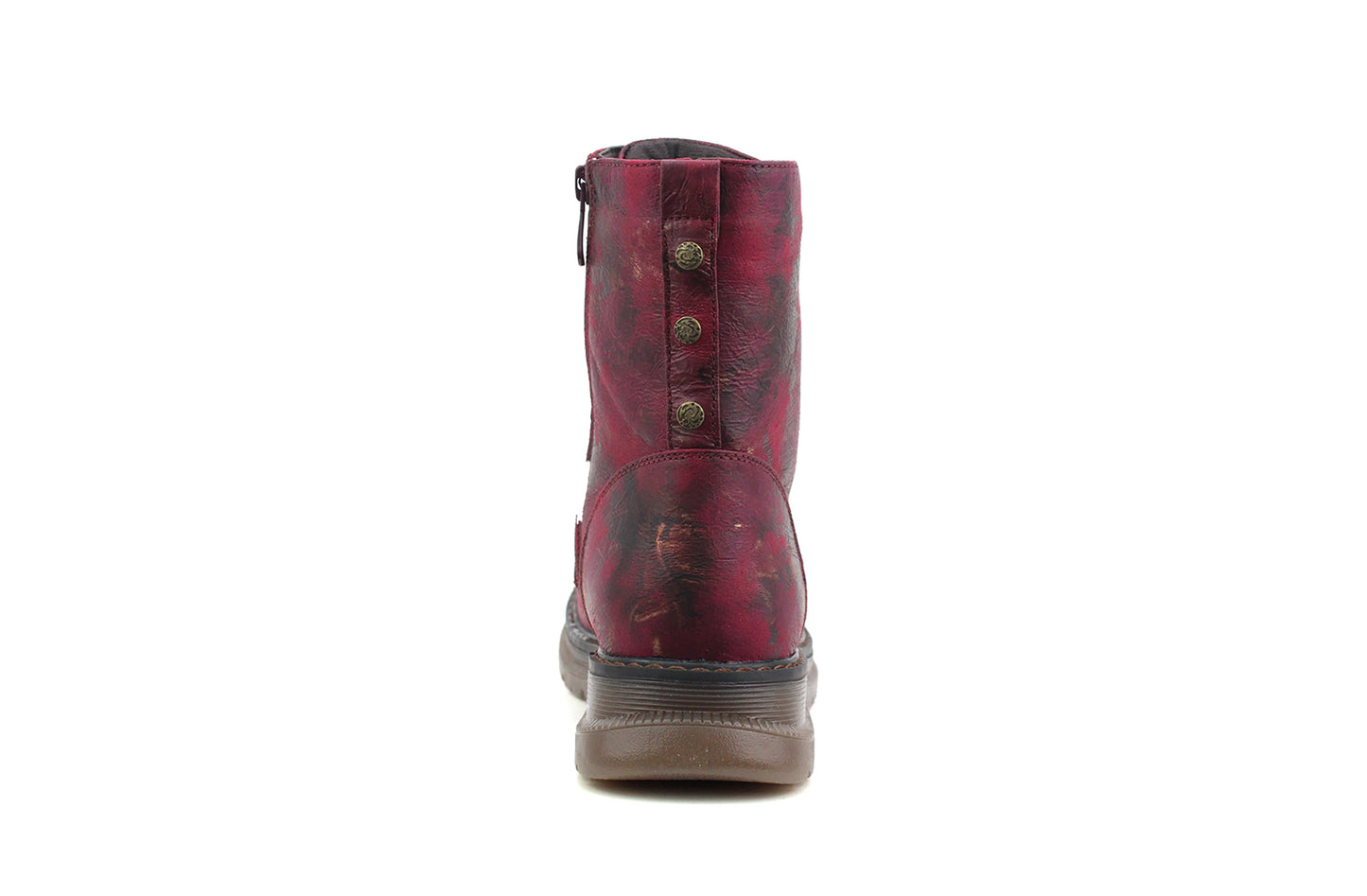 Womens Metallic Burgundy Bronze Combat Boots Ladies High Top Lace Up Side Zip Military Style Boots