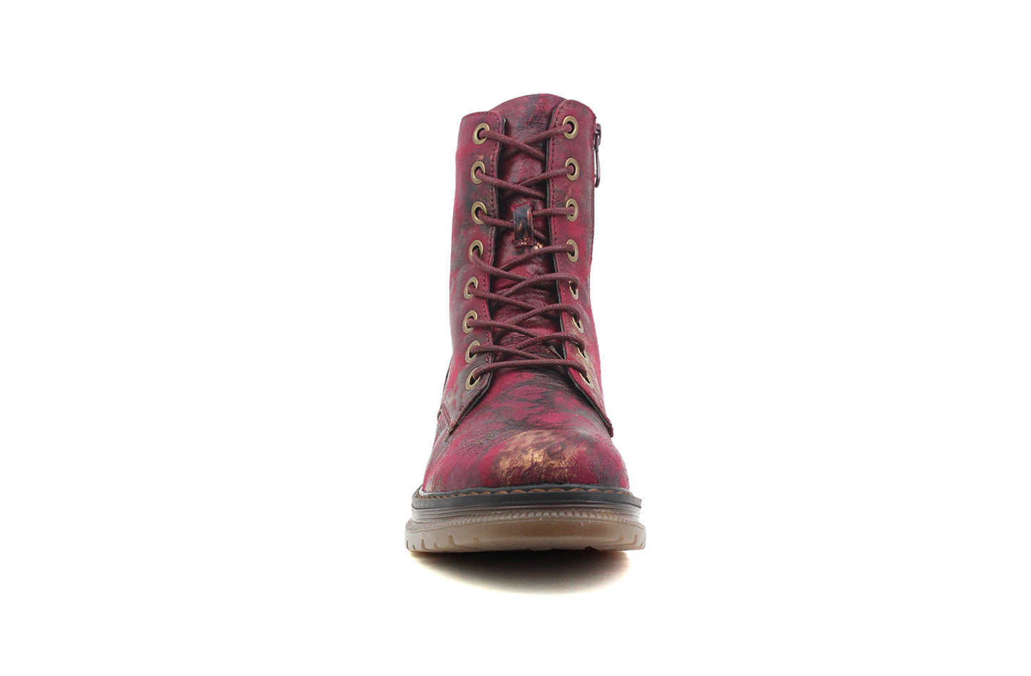 Womens Metallic Burgundy Bronze Combat Boots Ladies High Top Lace Up Side Zip Military Style Boots