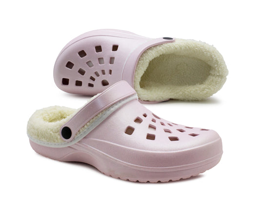 Womens Clogs Warm Fur Lined Thermal Garden Clogs Lightweight EVA Slip On Slippers Kitchen Nurse Indoor House Shoes Sandals Pink