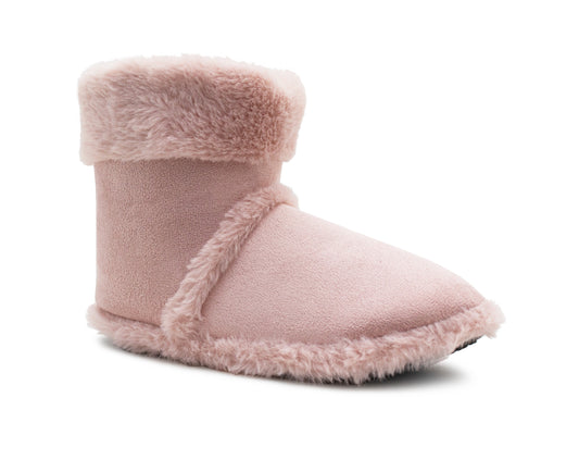 Womens Faux Fur Slipper Boots Warm Lined Ladies Plush Slippers Ankle Booties Lightweight Cosy Winter House Shoes Non-slip Sole Bootees Pink