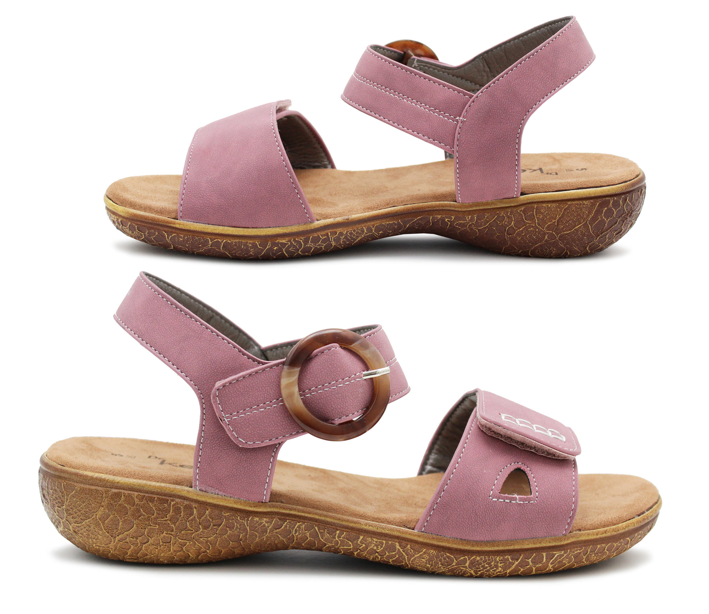 JOAN Womens Touch Fasten Twin Strap Low Wedge Sandals in Pink