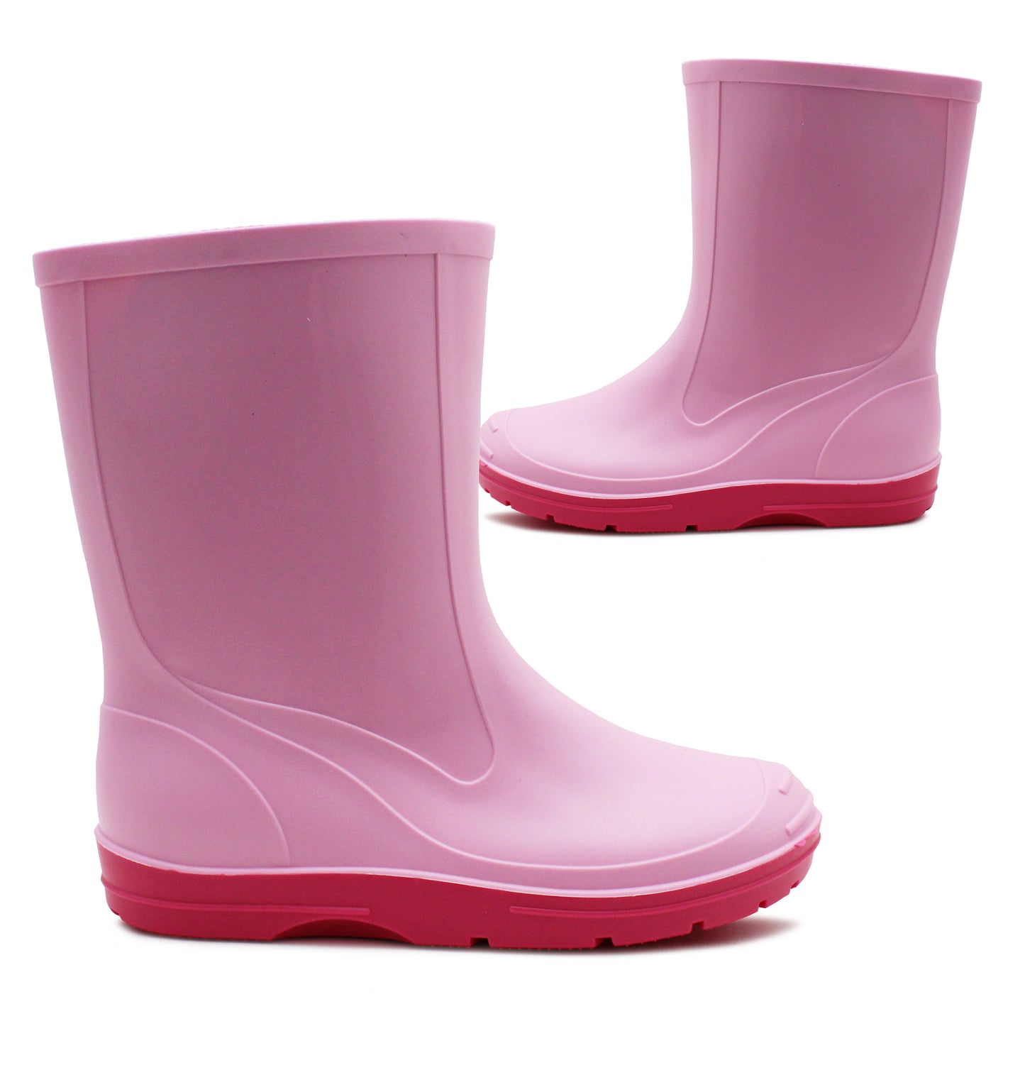 Kids Wellies Girls Slip On Mid Calf Waterproof Puddle Rain Mud Snow Youth Wellington Boots Pink Fuchsia