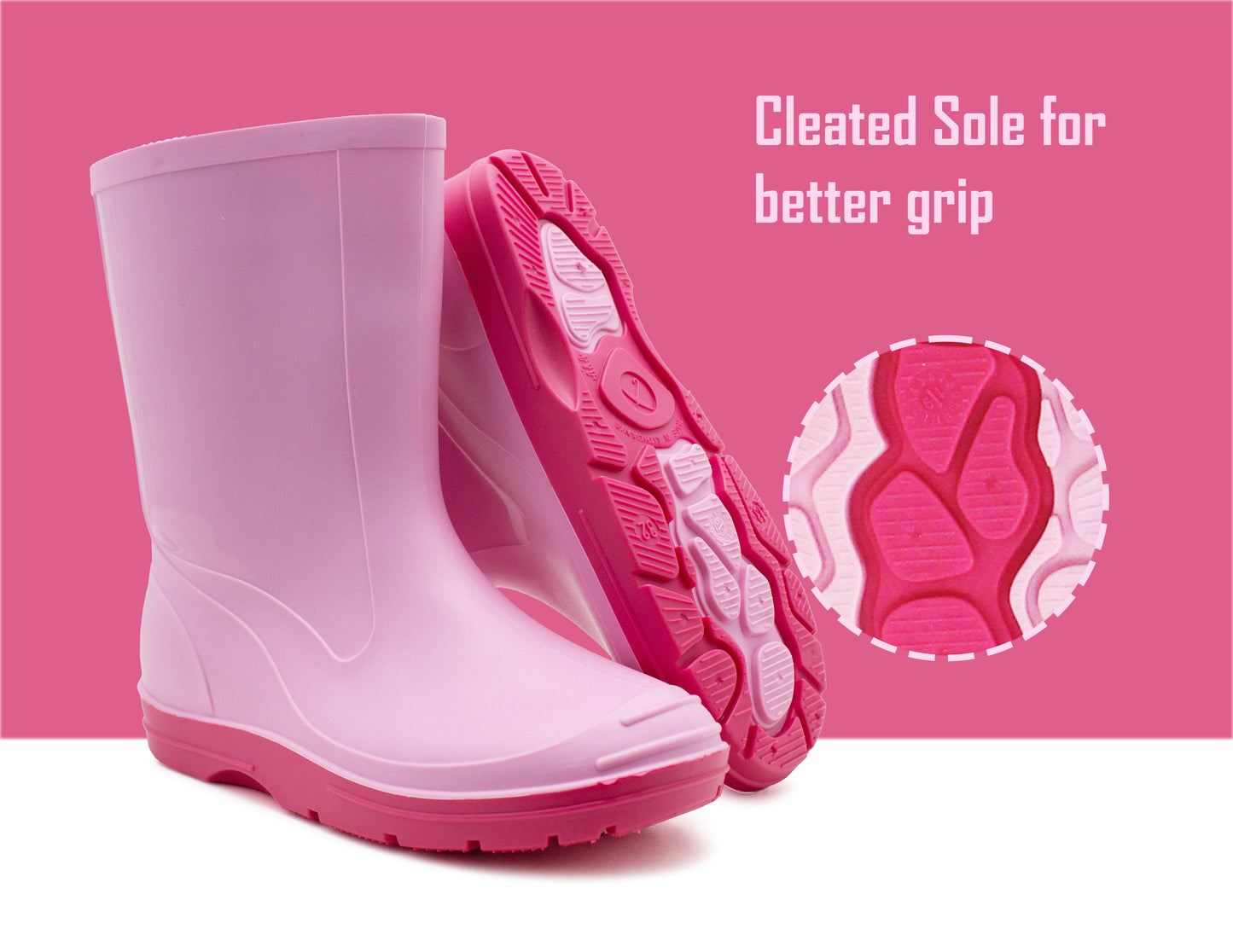 Kids Wellies Girls Slip On Mid Calf Waterproof Puddle Rain Mud Snow Youth Wellington Boots Pink Fuchsia