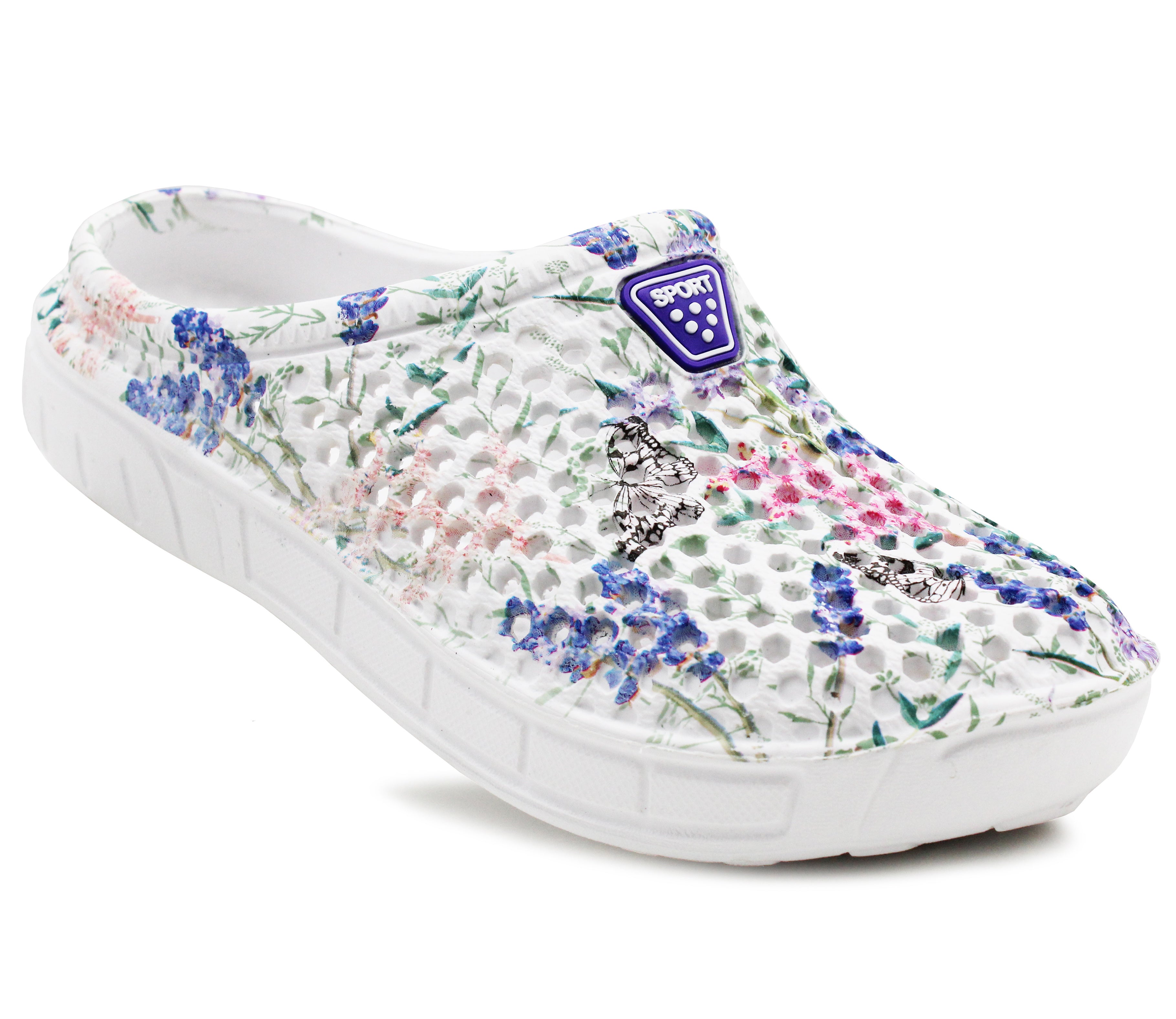 TRANQUIL Womens Lightweight EVA Breathable Clogs In Purple Floral A H tranquil-womens-lightweight-eva-breathable-clogs-in-purple-floral-a-h