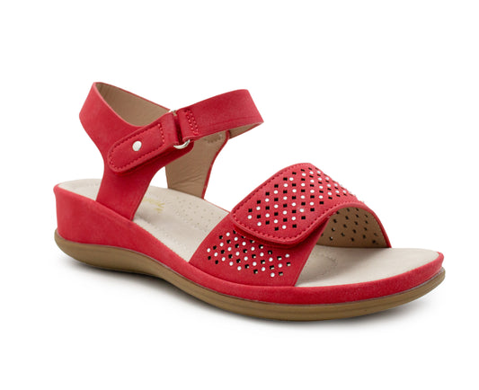 Womens Slingback Sandals Red Twin Touch Fastening Ladies Low Wedge Heel Open Toe Fashion Summer Sandals