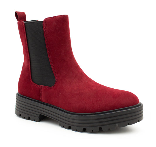 Womens Platform Boots Ladies Slip On Chunky Sole Faux Suede Elastic Slip On Fashion Chelsea High Ankle Boots