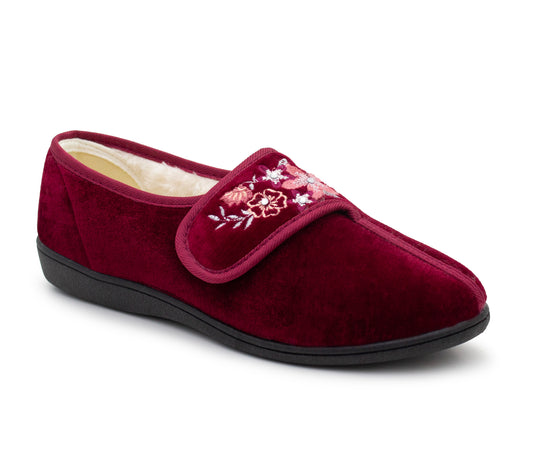 Womens Velour Slippers Faux Fur Lined Ladies Winter Wide Opening Diabetic Orthopaedic House Shoes