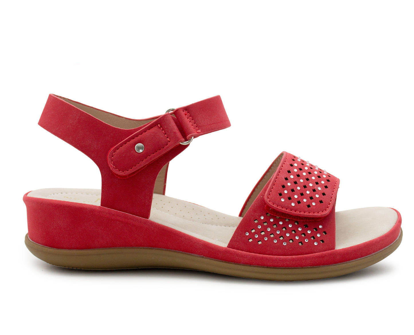 Womens Slingback Sandals Red Twin Touch Fastening Ladies Low Wedge Heel Open Toe Fashion Summer Sandals