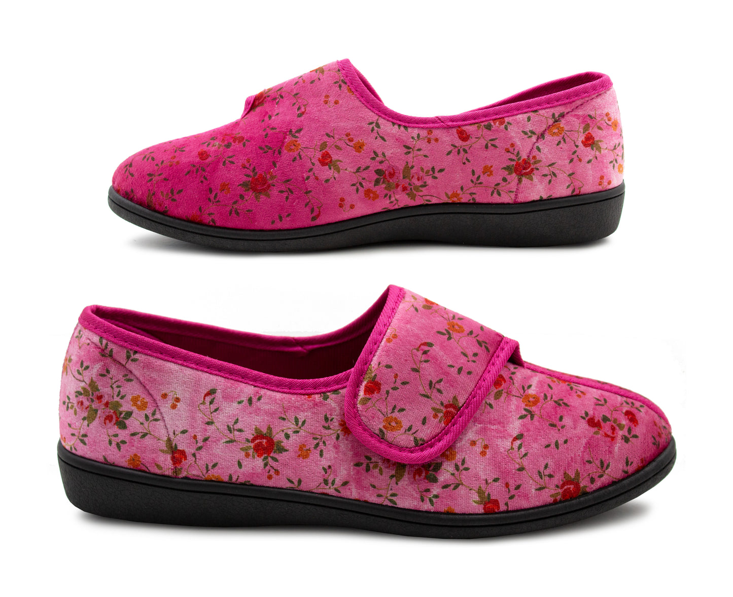 Womens Slippers Floral Wide Open Touch Fasten Ladies Diabetic Orthopaedic Velour House Shoes Slippers