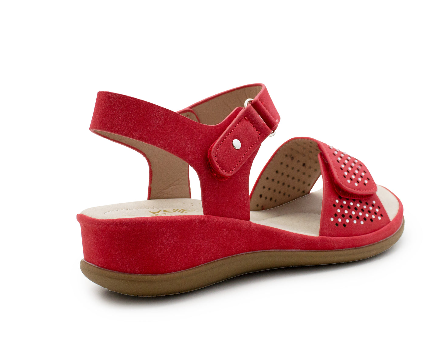 Womens Slingback Sandals Red Twin Touch Fastening Ladies Low Wedge Heel Open Toe Fashion Summer Sandals