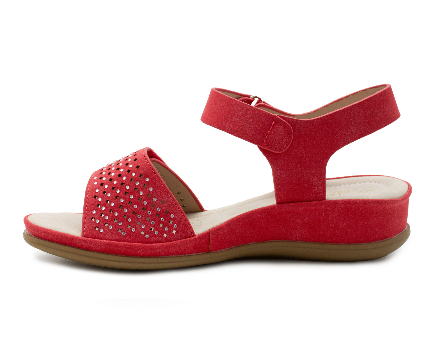 Womens Slingback Sandals Red Twin Touch Fastening Ladies Low Wedge Heel Open Toe Fashion Summer Sandals