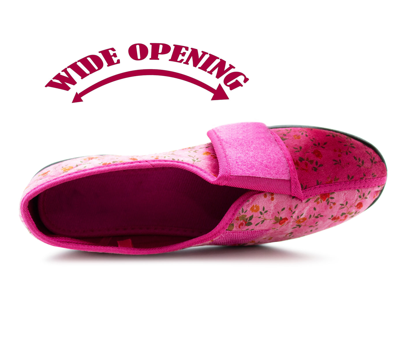 Womens Slippers Floral Wide Open Touch Fasten Ladies Diabetic Orthopaedic Velour House Shoes Slippers