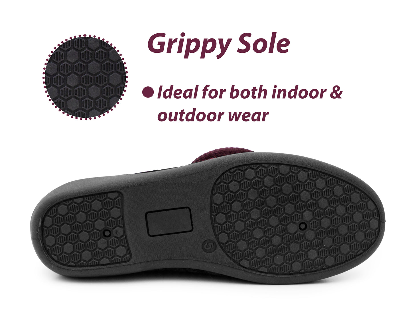 Womens Wide Opening Slippers Burgundy Velour Touch Fasten Diabetic Orthopaedic Slip On House Shoes Flat Comfort Bedroom Shoes