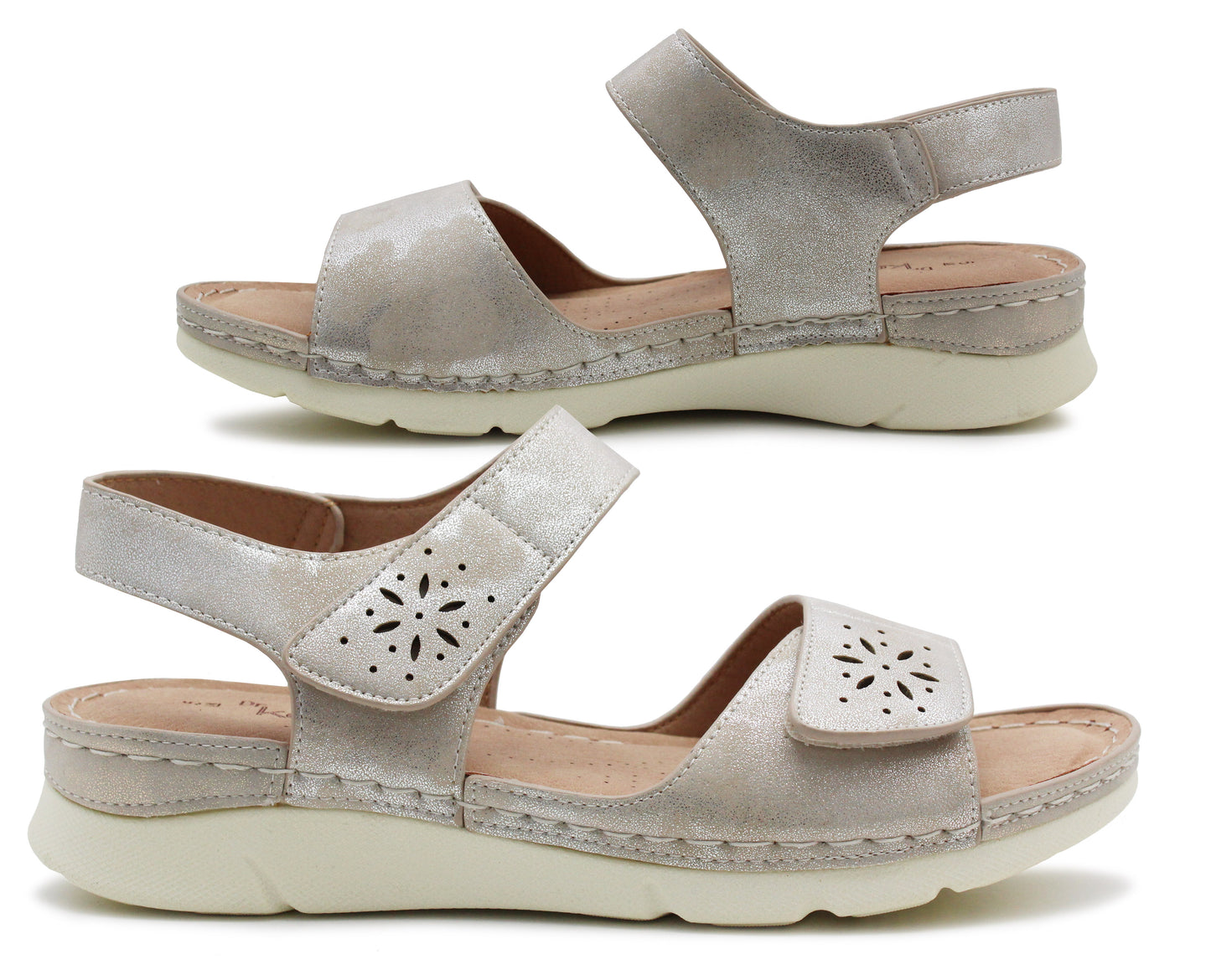 Womens Touch Fasten Sandals Low Wedge Flat Slip On Open Toe Slingbacks Ladies Summer Casual Fashion Sandals Beige