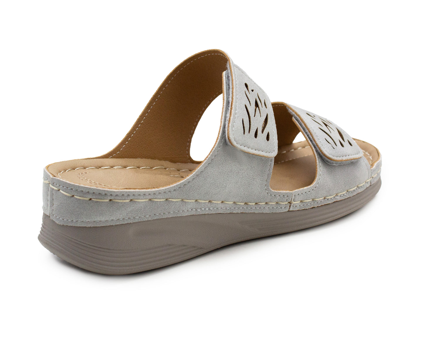 Womens Backless Sandals Touch Fasten Low Wedge Heel Open Toe Metallic Summer Ladies Fashion Sandal Beach Slides Shoes Silver