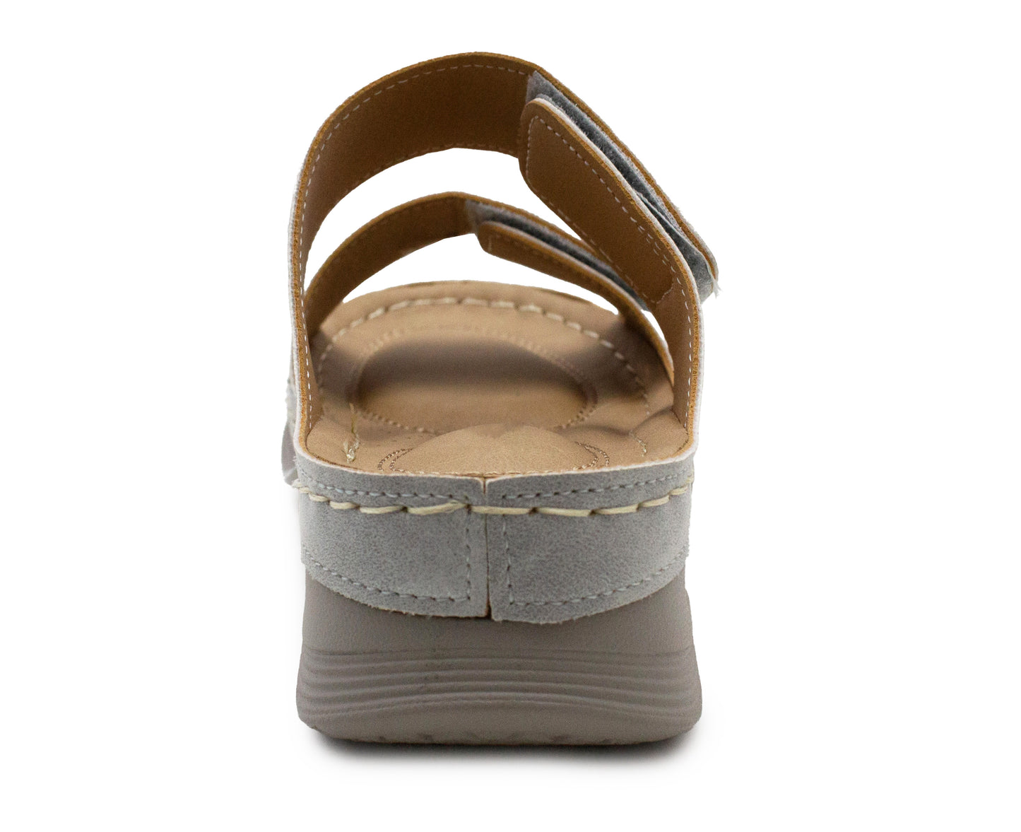 Womens Backless Sandals Touch Fasten Low Wedge Heel Open Toe Metallic Summer Ladies Fashion Sandal Beach Slides Shoes Silver