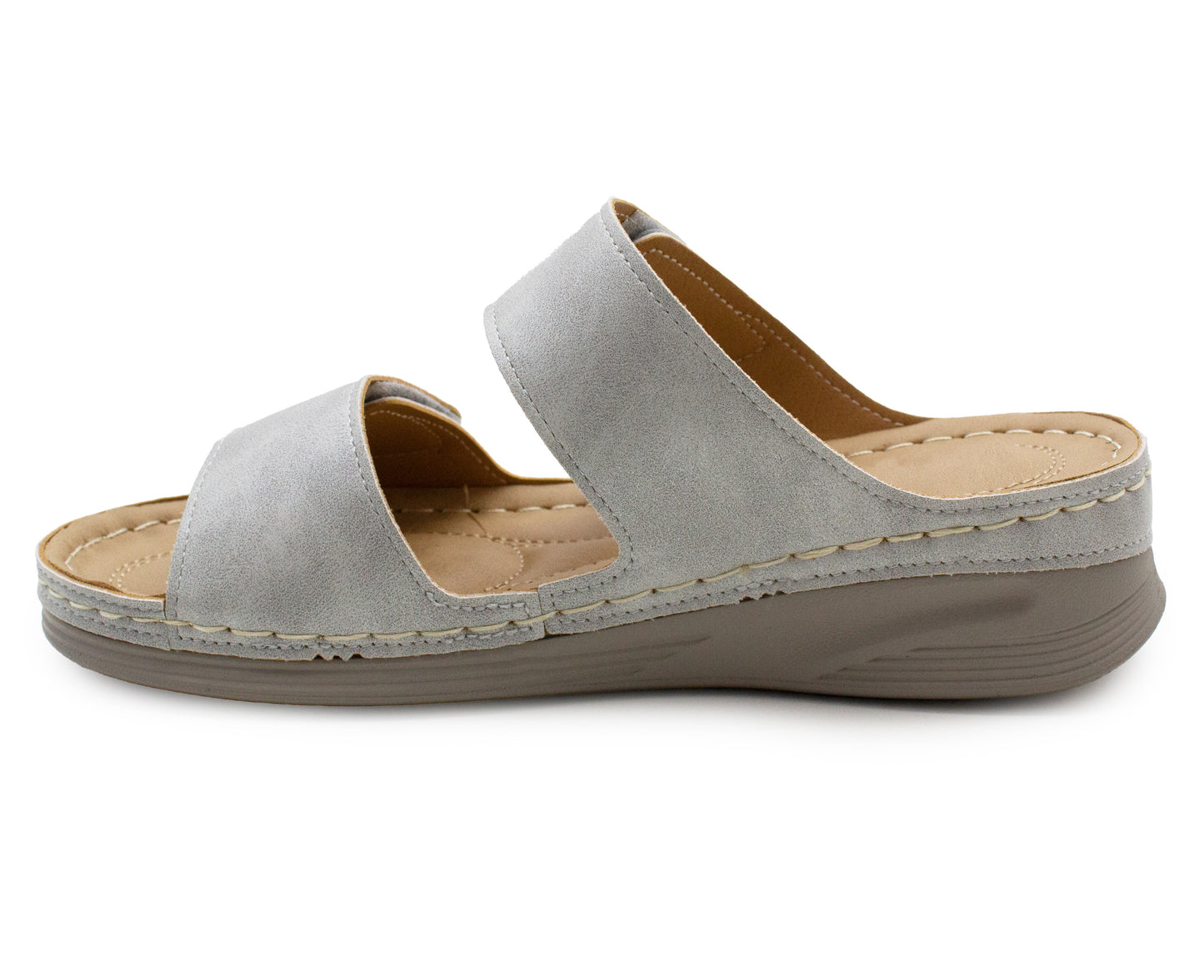 Womens Backless Sandals Touch Fasten Low Wedge Heel Open Toe Metallic Summer Ladies Fashion Sandal Beach Slides Shoes Silver