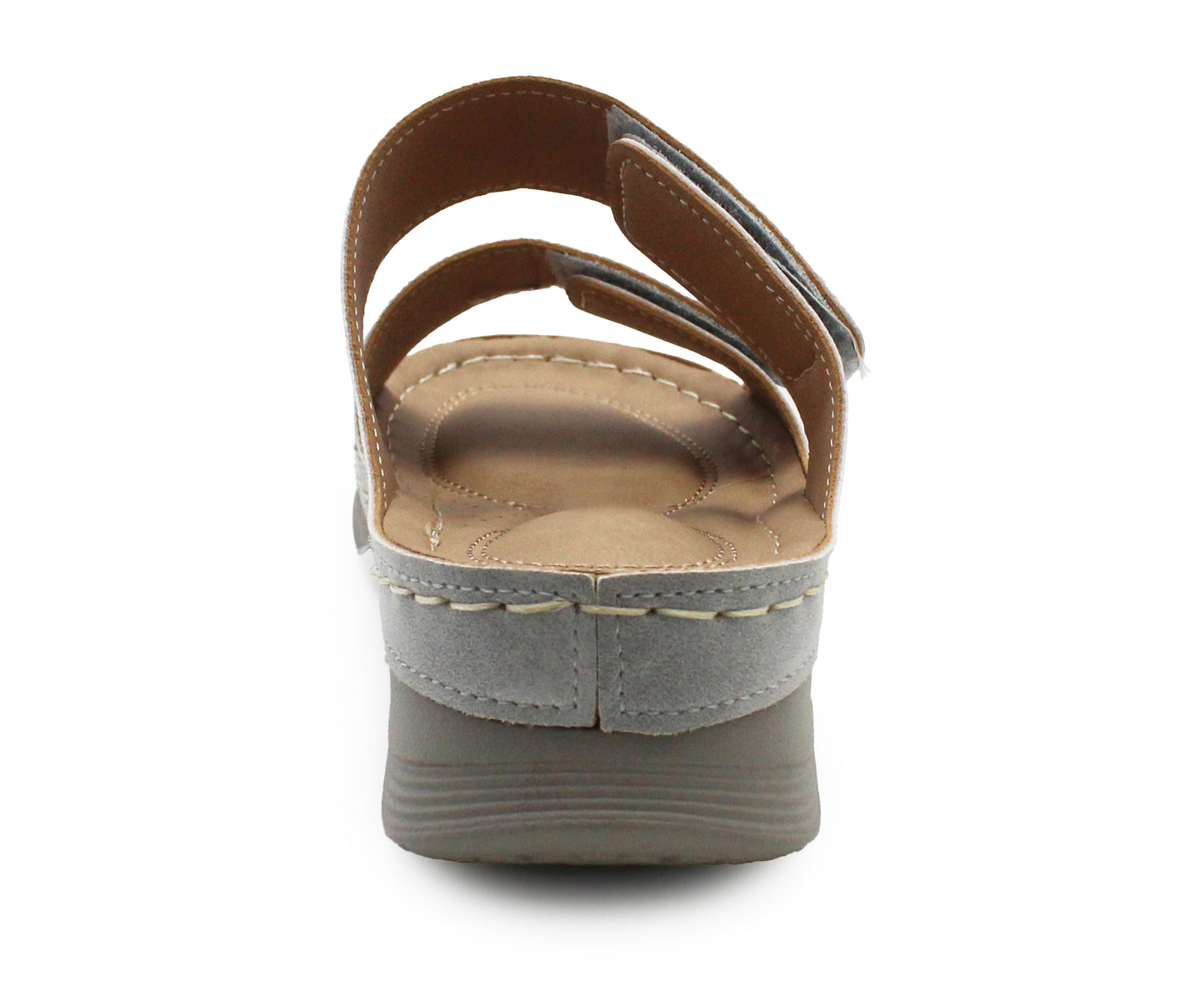 Womens Backless Sandals Touch Fasten Low Wedge Heel Open Toe Metallic Summer Ladies Fashion Sandal Beach Slides Shoes Silver