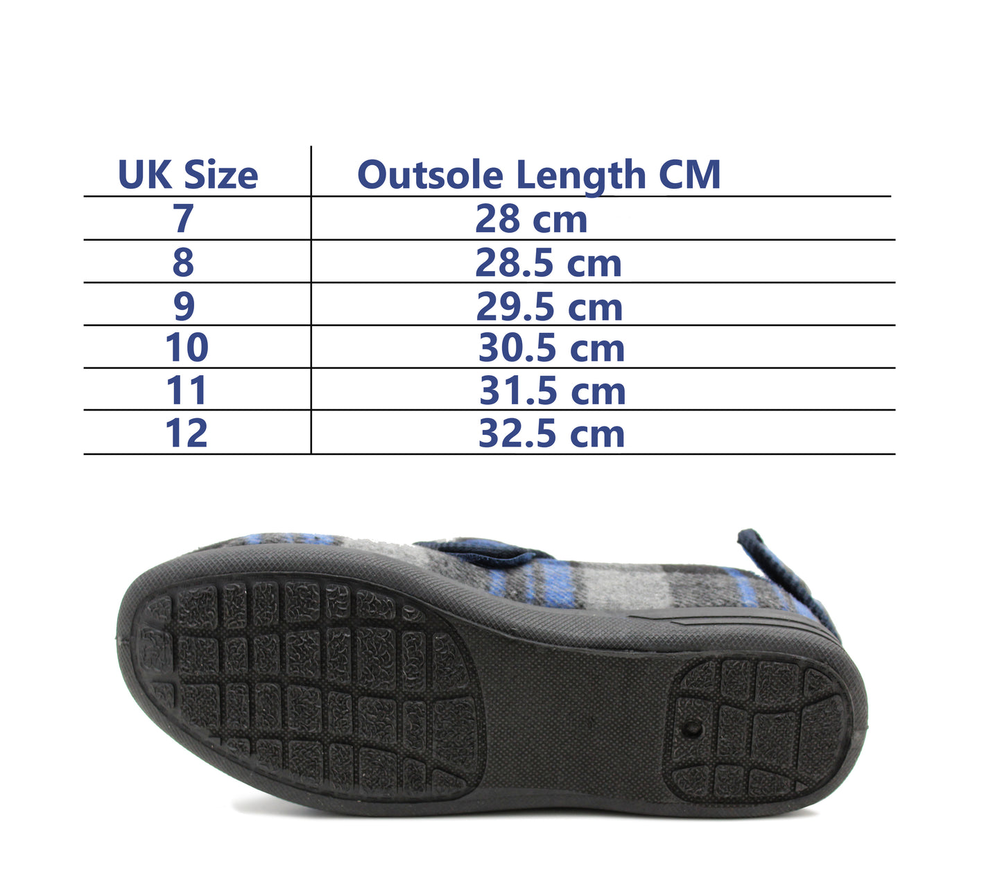 Mens Wide Opening Touch Fasten Diabetic Slippers Orthopaedic Felt Check Slip On House Shoes