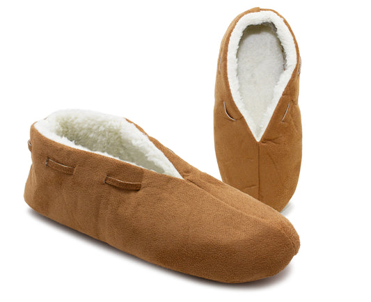 Womens Tan Faux Fur Lined Moccasin Slippers Lightweight Warm Cosy Slip On Faux Suede Loafer Soft Sole Indoor House Shoes