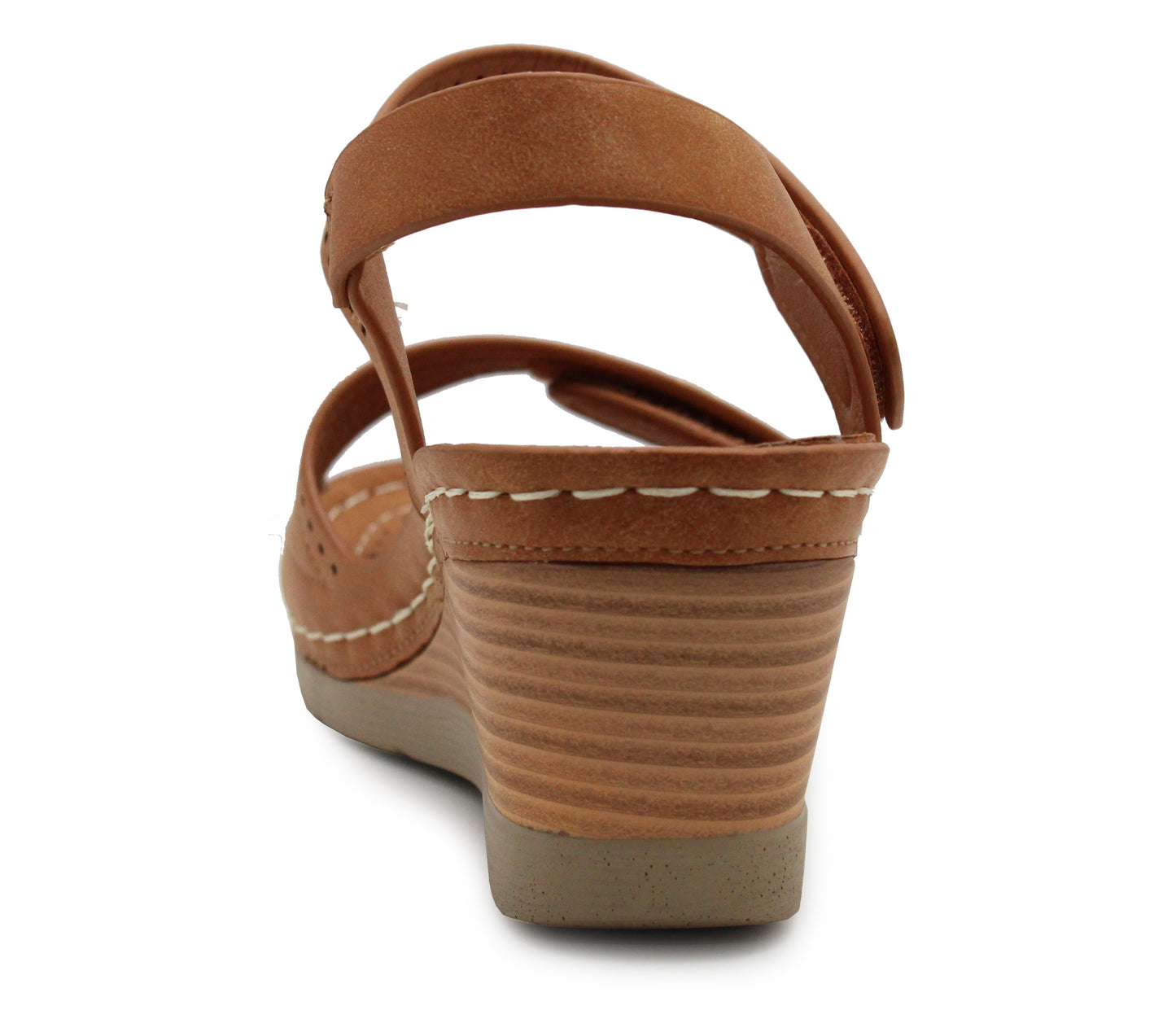 SHELLEY Womens Tan Brown Touch Fasten Lightweight Wedge Heel Platform Sandals Ladies Summer Fashion Slingbacks