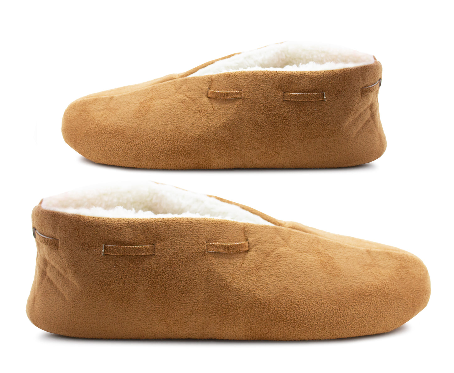 Womens Tan Faux Fur Lined Moccasin Slippers Lightweight Warm Cosy Slip On Faux Suede Loafer Soft Sole Indoor House Shoes