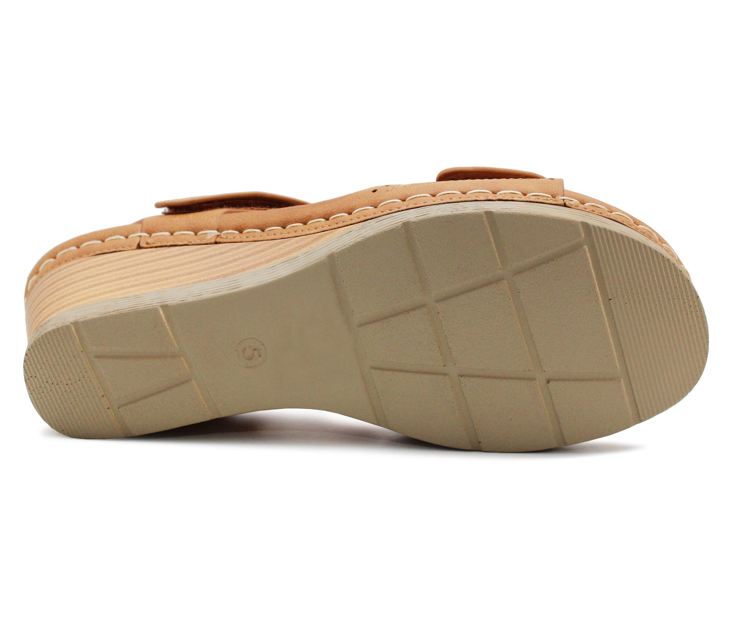 SHELLEY Womens Tan Brown Touch Fasten Lightweight Wedge Heel Platform Sandals Ladies Summer Fashion Slingbacks